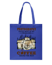 Load image into Gallery viewer, Solve Most Problems Camera Map Photography T-Shirt Basketweave Tote Bag