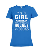 Load image into Gallery viewer, Girl Who Loves Hockey And Books Quote Name T-Shirt Ladies Tee