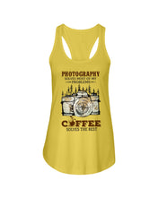 Load image into Gallery viewer, Solve Most Problems Camera Map Photography T-Shirt Ladies Flowy Tank