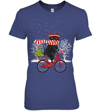Load image into Gallery viewer, Winter Cat Riding Bicycle Christmas Gift T-Shirt Ladies Tee