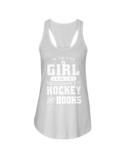 Load image into Gallery viewer, Girl Who Loves Hockey And Books Quote Name T-Shirt Ladies Flowy Tank