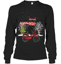Load image into Gallery viewer, Winter Cat Riding Bicycle Christmas Gift T-Shirt Unisex Long Sleeve