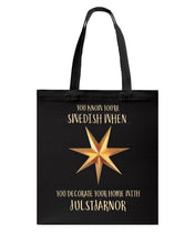 Load image into Gallery viewer, Christmas Star Swedish Julstarnor Black T-Shirt Basketweave Tote Bag