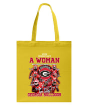 Load image into Gallery viewer, A Woman Loves Georgia Bulldogs Custom Tee Basketweave Tote Bag