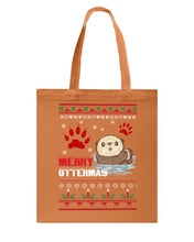 Load image into Gallery viewer, Merry Ottermas All Of The Otter Reindeer Black T-Shirt Basketweave Tote Bag
