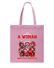 Load image into Gallery viewer, Woman Loves Ohio States Buckeyes American Football Ncaa 2019 T-Shirt Basketweave Tote Bag