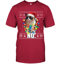 Load image into Gallery viewer, Grumpy Cat Ugly Sweater Christmas Lights Shirt Guys Tee