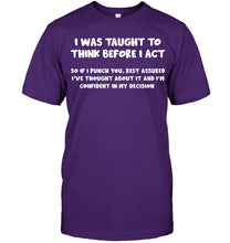 Load image into Gallery viewer, Think Before Act Black Quote Name T-Shirt Guys Tee