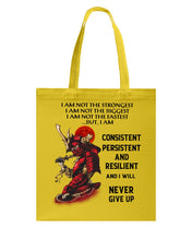 Load image into Gallery viewer, Samurai Consistent Persistent Resilient Quote T-Shirt Basketweave Tote Bag