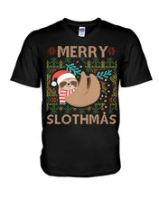 Load image into Gallery viewer, Merry Slothmas Christmas Gift For Kids Family Gift T-Shirt Guys V-Neck
