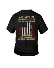 Load image into Gallery viewer, Lived By A Code Back Side T-Shirt Youth Tee