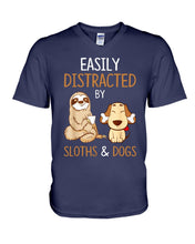 Load image into Gallery viewer, Easily Distracted By Sloths And Dogs Tshirt Sloth Guys V-Neck