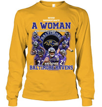 Load image into Gallery viewer, Woman Loves American Football And Baltimore Ravens Gift For Fans Unisex Long Sleeve