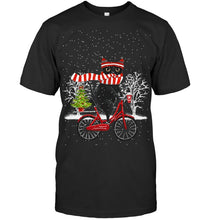Load image into Gallery viewer, Winter Cat Riding Bicycle Christmas Gift T-Shirt Guys Tee