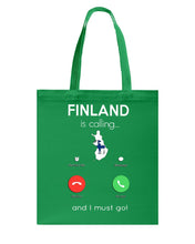 Load image into Gallery viewer, Finland Is Calling Funny Elf Christmas T-Shirt Basketweave Tote Bag