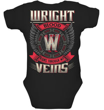 Load image into Gallery viewer, Wright Blood Runs Through Veins Black Quote Name T-Shirt Baby Onesie