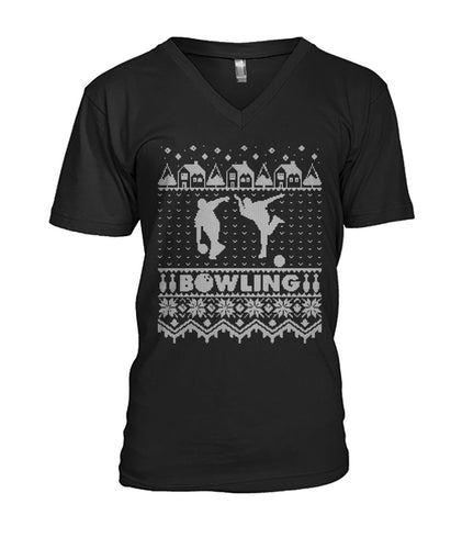 Bowling Christmas Ugly Guys V-Neck