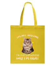 Load image into Gallery viewer, Cat Lovers T-Shirt Not Arguing Just Explaining Basketweave Tote Bag