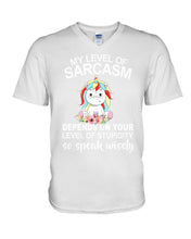 Load image into Gallery viewer, Unicorn Sarcasm Speak Wisely Funny Quote Guys V-Neck
