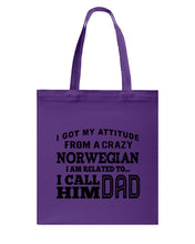 Load image into Gallery viewer, Attitude From Crazy Norwegian Dad Norway Love T-Shirt For Dad Basketweave Tote Bag