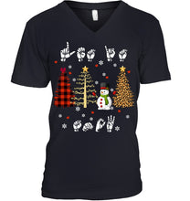 Load image into Gallery viewer, Let It Snow Christmas Snowman Asl Gift Tee Guys V-Neck