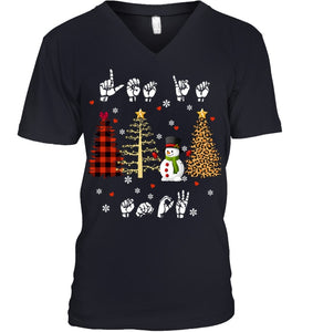 Let It Snow Christmas Snowman Asl Gift Tee Guys V-Neck