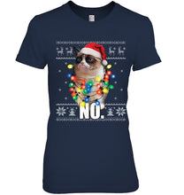 Load image into Gallery viewer, Grumpy Cat Ugly Sweater Christmas Lights Shirt Ladies Tee