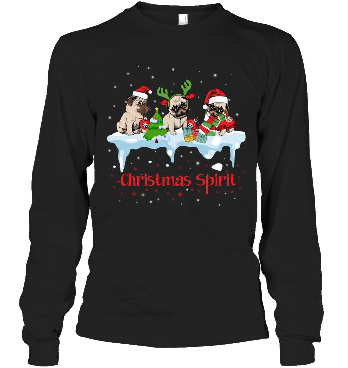 Pug Christmas Gift Black T-Shirt Unisex Long Sleeve