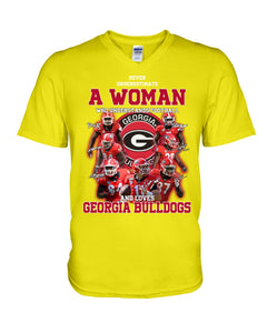 A Woman Loves Georgia Bulldogs Custom Tee Guys V-Neck