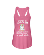 Load image into Gallery viewer, Unicorn Sarcasm Speak Wisely Funny Quote Ladies Flowy Tank