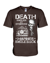 Load image into Gallery viewer, Death Smiles At Every Marines Smile Back Guys V-Neck