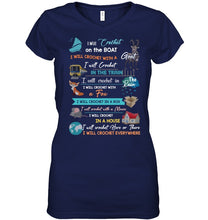 Load image into Gallery viewer, Crocheting Everywhere Black Quote T-Shirt Ladies V-Neck