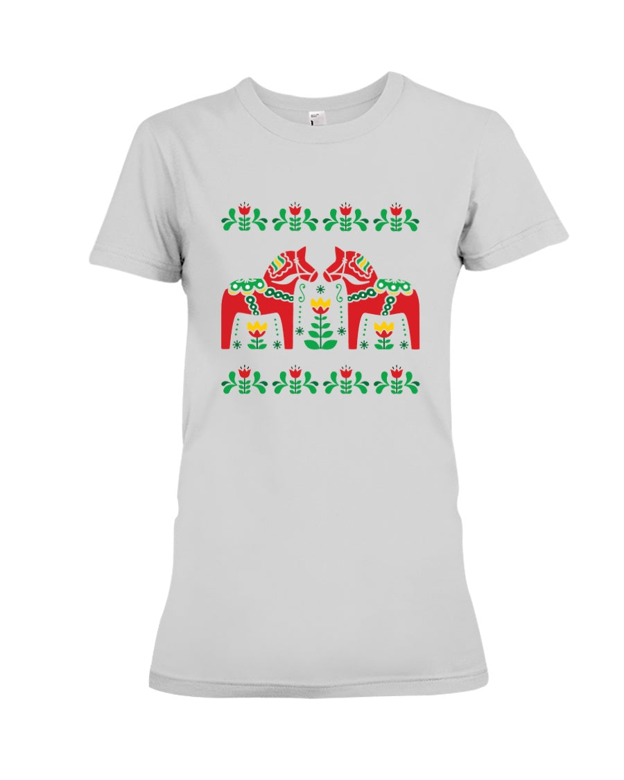 Swedish Dala Horse Gift White T-Shirt Ladies Tee