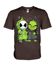 Load image into Gallery viewer, Cute Little Jack Skellington Grinch Best Friend Christmas Gift Shirt Guys V-Neck