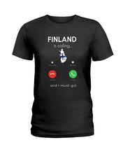 Load image into Gallery viewer, Finland Is Calling Funny Elf Christmas T-Shirt Ladies Tee