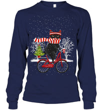 Load image into Gallery viewer, Winter Cat Riding Bicycle Christmas Gift T-Shirt Unisex Long Sleeve