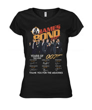 Load image into Gallery viewer, James Bond Anniversary Autograph 1962-2020 T-Shirt Ladies V-Neck