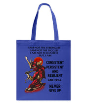 Load image into Gallery viewer, Samurai Consistent Persistent Resilient Quote T-Shirt Basketweave Tote Bag