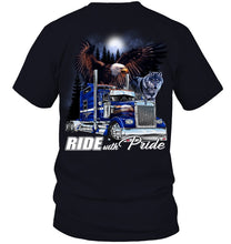Load image into Gallery viewer, Ride With Pride Wolf Truck Black T-Shirt Guys V-Neck