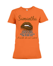 Load image into Gallery viewer, Samantha A Mouth She Can't Control Lipsquote Name T-Shirt Ladies Tee