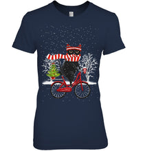 Load image into Gallery viewer, Winter Cat Riding Bicycle Christmas Gift T-Shirt Ladies Tee