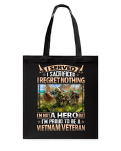 Load image into Gallery viewer, Vietnam Vetera Regret Nothing Black T-Shirt Basketweave Tote Bag