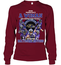 Load image into Gallery viewer, Woman Loves American Football And Baltimore Ravens Gift For Fans Unisex Long Sleeve