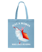 Load image into Gallery viewer, Just A Woman Loves Dancing And Reading Books Basketweave Tote Bag