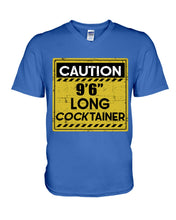 Load image into Gallery viewer, Caution 9&#39;6&#39;&#39; Long Cocktainer Black T-Shirt Guys V-Neck