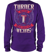 Load image into Gallery viewer, Turner Blood Runs Through Veins Black Quote Name T-Shirt Unisex Long Sleeve