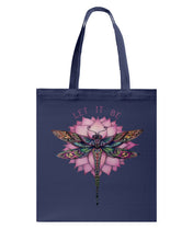 Load image into Gallery viewer, Let It Be Dragonfly Lotus Basketweave Tote Bag