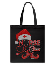 Load image into Gallery viewer, Merry Christmas Nurse Claus Black T-Shirt Basketweave Tote Bag