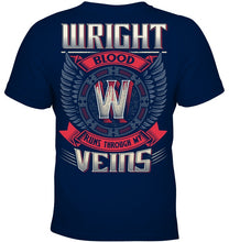 Load image into Gallery viewer, Wright Blood Runs Through Veins Black Quote Name T-Shirt Youth Tee