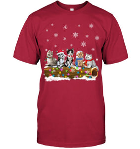 Cat - Trunk Snow Xmas Black T-Shirt Guys Tee